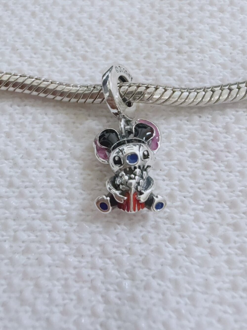Disney Park Stitch and Popcorn Bucket Dangle Charm For Pandora Bracelet